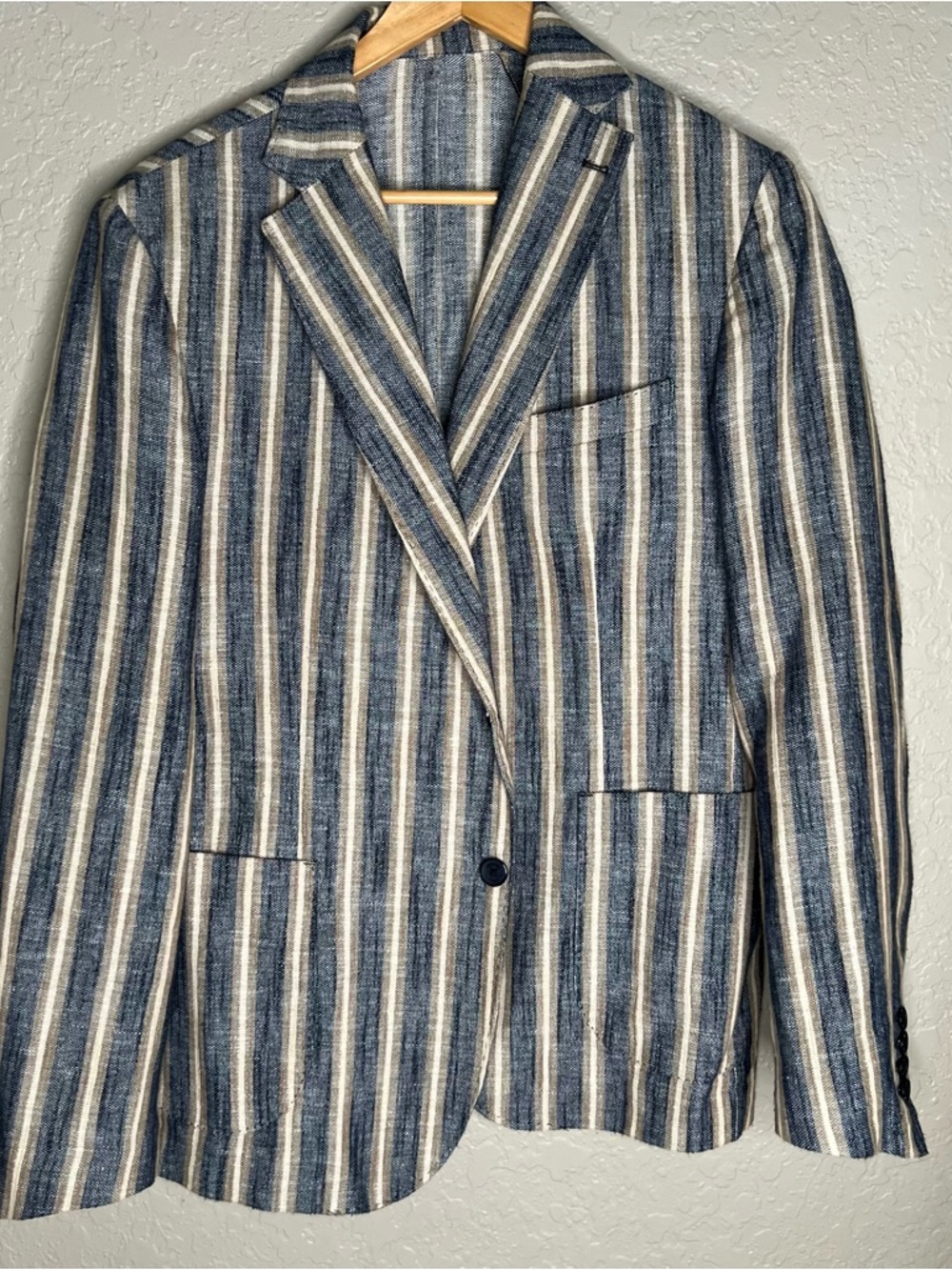 Spade Roma Italian Linen blend Sz 52 (42US) Men Dark Blue Blazer Summer Wedding